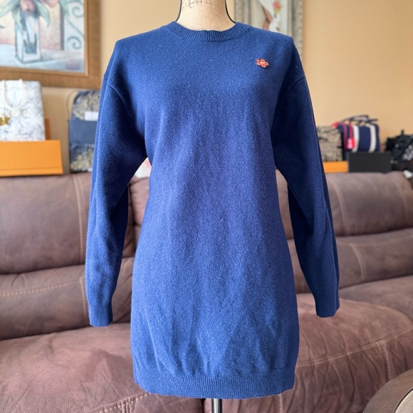 Kenzo Paris Navy Sweater With Boke Flower Crest 100% wool - Picture 6 of 12